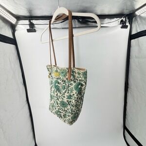 JOYN Handmade India Cotton Tote Bag Green Peacock Floral Block Print Boho